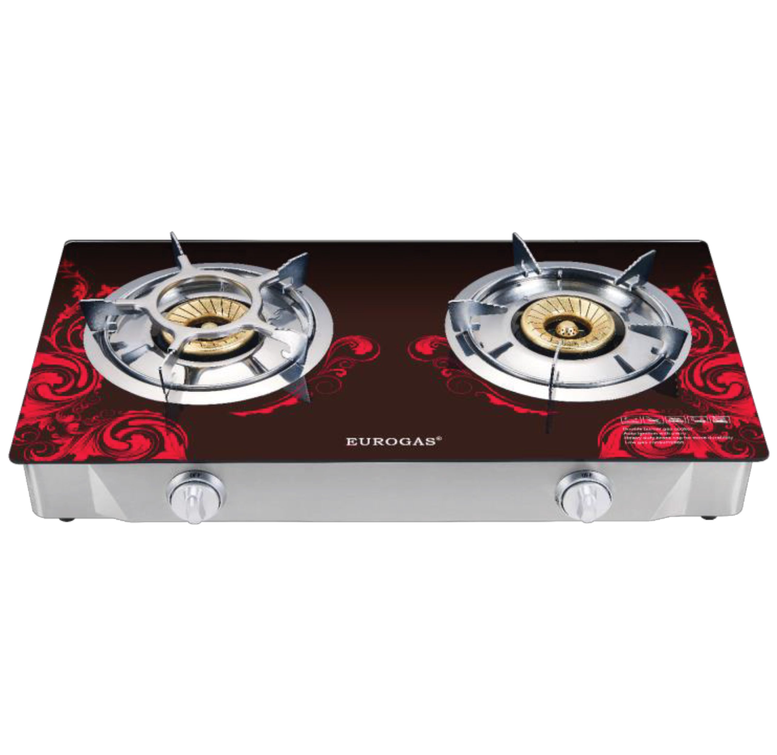 Eurogas Orchid Afford Double Gas Stove – Glass top with auto ignition and brass burners for modern kitchens in Bangladesh